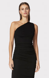 RUCHED JERSEY ONE SHOULDER MIDI DRESS