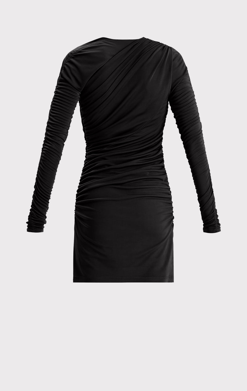 RUCHED JERSEY ASYMMETRIC MINI DRESS