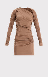 RUCHED JERSEY ASYMMETRIC MINI DRESS