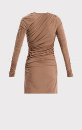 RUCHED JERSEY ASYMMETRIC MINI DRESS