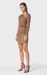 RUCHED JERSEY ASYMMETRIC MINI DRESS