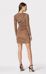 RUCHED JERSEY ASYMMETRIC MINI DRESS