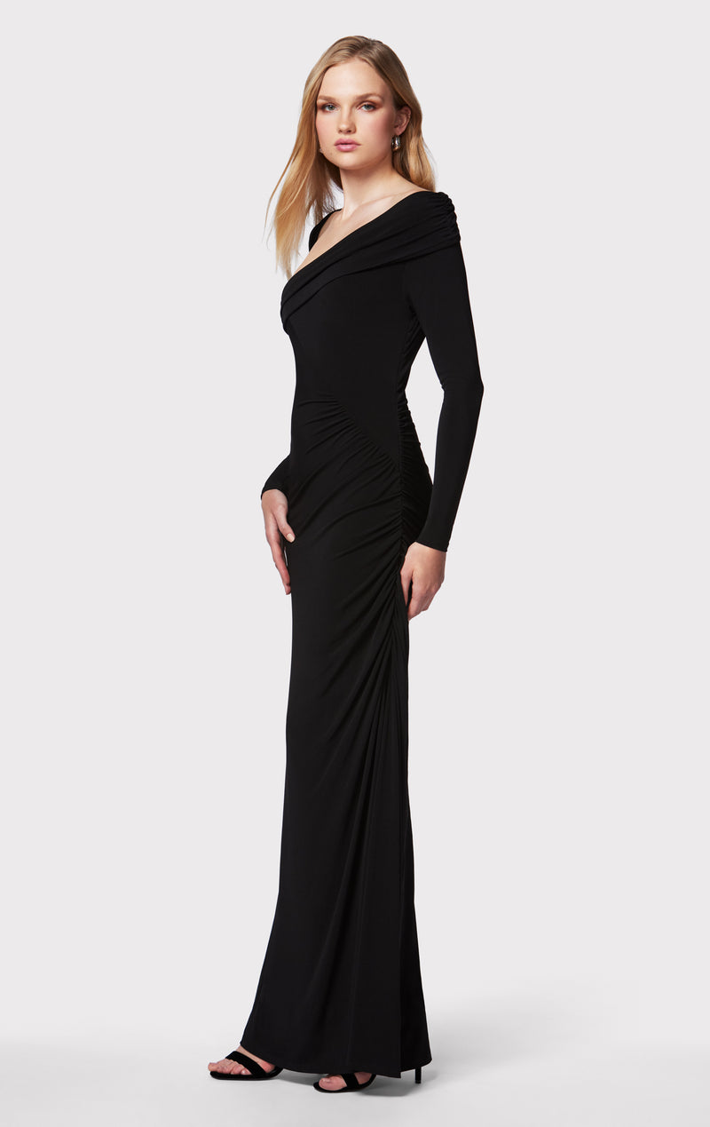 RUCHED JERSEY ASYMMETRIC GOWN