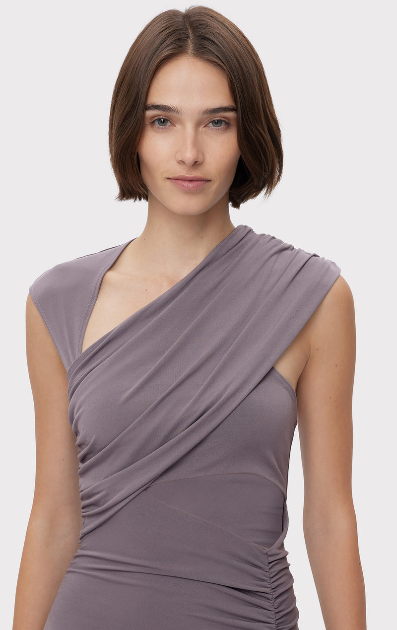 RUCHED MATTE JERSEY DRAPED GOWN