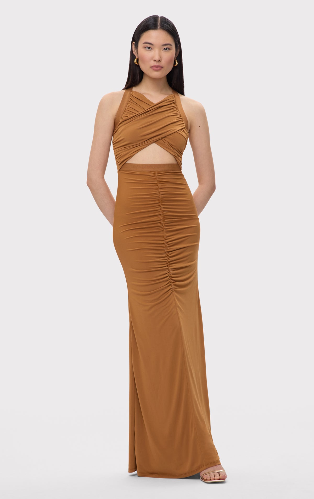 リルアー　drape design dress M-Long brown THE ROW Erald Draped Long-Sleeve Maxi Dress | Neiman Marcus