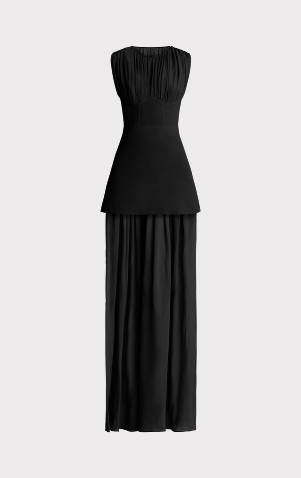 MILANO CORSET GOWN W/ SILK RUCHED CHIFFON