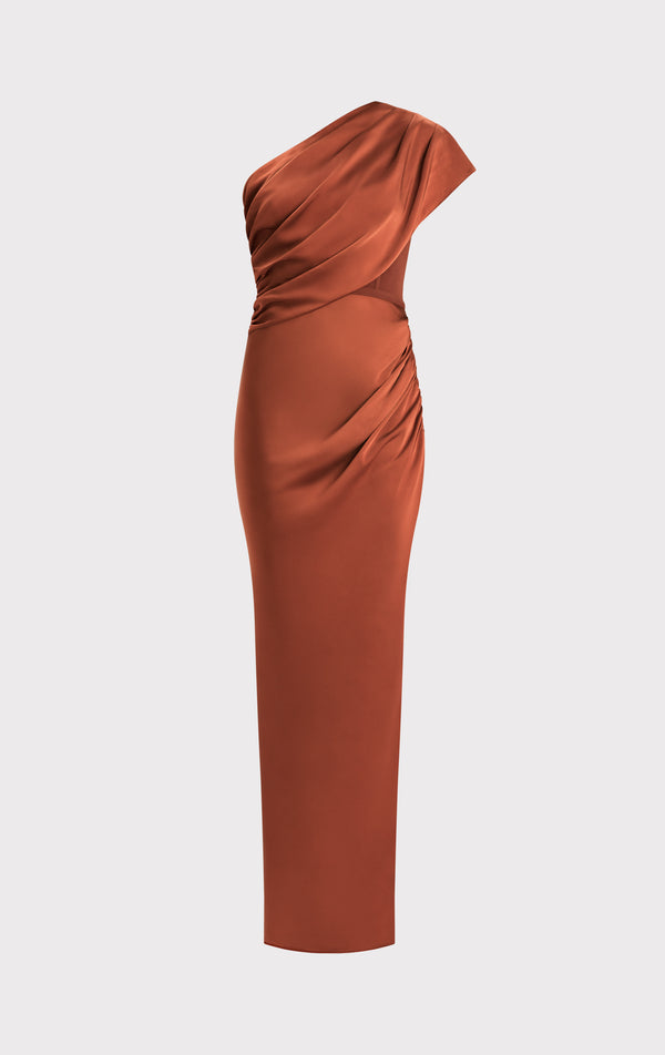 RUCHED WOVEN COMBO GOWN