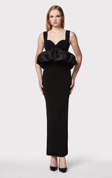 RUCHED NYLON PEPLUM GOWN