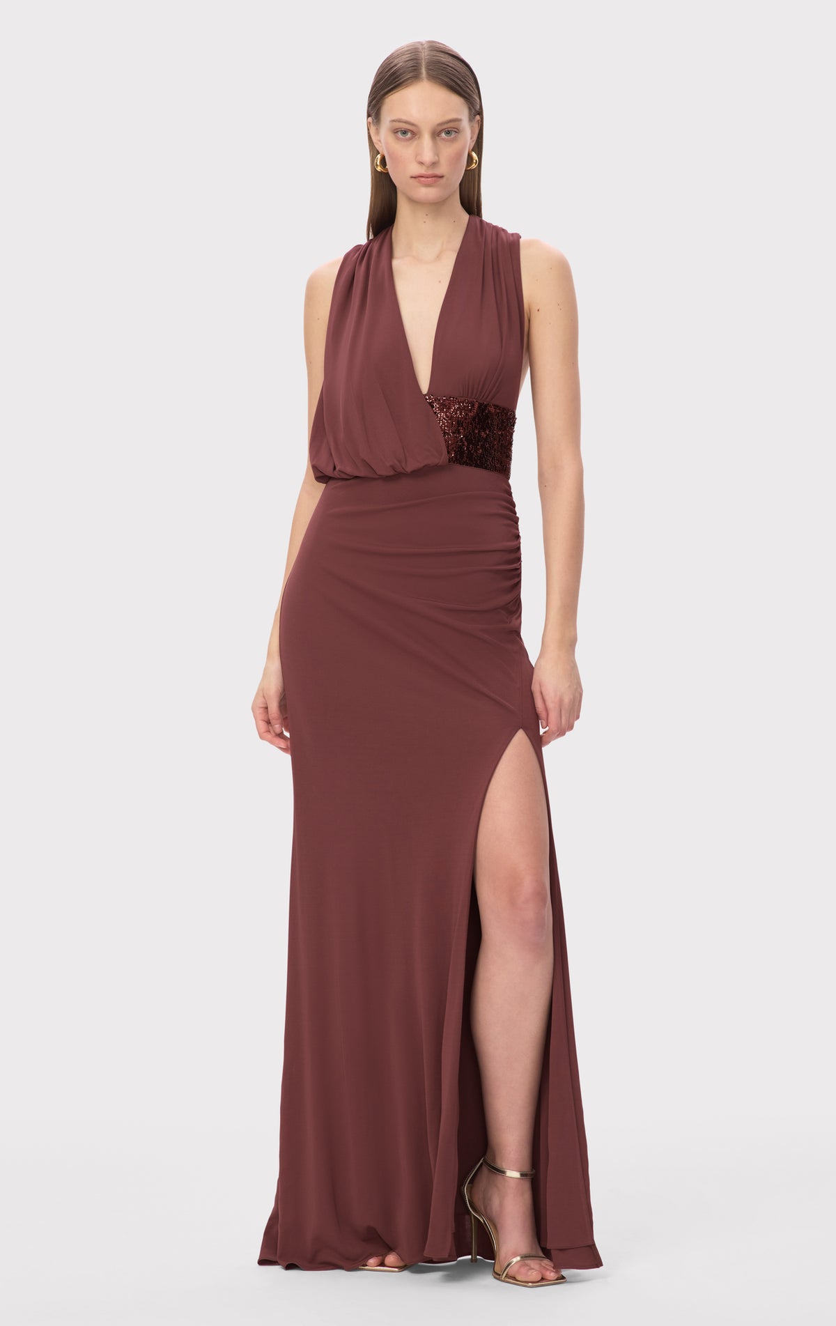 herve leger brown dress THE ELODIE HERV LGER ensuring a more personalized fit Textured Lurex Cutout L/s Mini