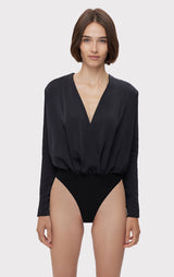 WRAP EFFECT L/S SATIN BODYSUIT