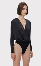 WRAP EFFECT L/S SATIN BODYSUIT