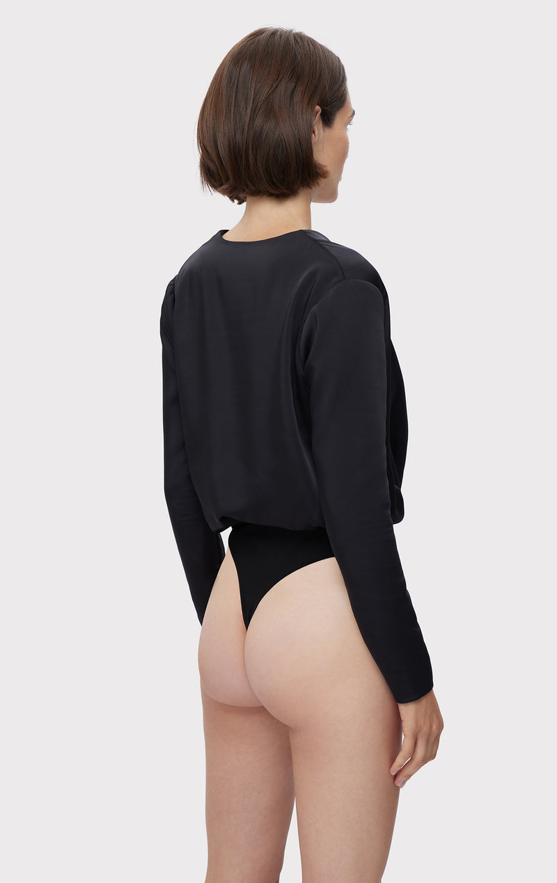 Missguided sleeveless wrap bodysuit in black satin