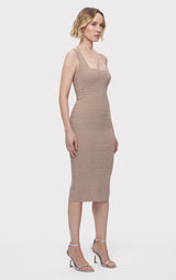 TEXTURE LUREX SQUARE NECK MIDI DRESS