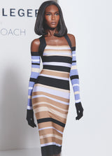 HERVÉ LÉGER X LAW ROACH STRIPED BANDAGE MIDI DRESS