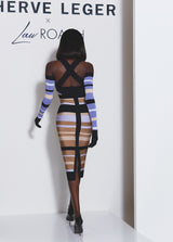 HERVÉ LÉGER X LAW ROACH STRIPED BANDAGE MIDI DRESS