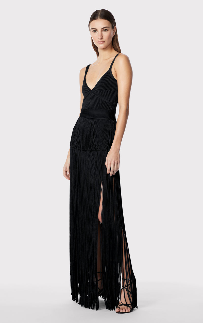 Long Sleeve Beaded Fringe Evening Gown - FINAL SALE – Mac Duggal