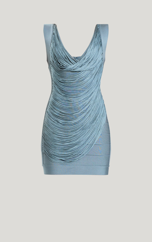 Draped Fringe V Neck Mini Dress