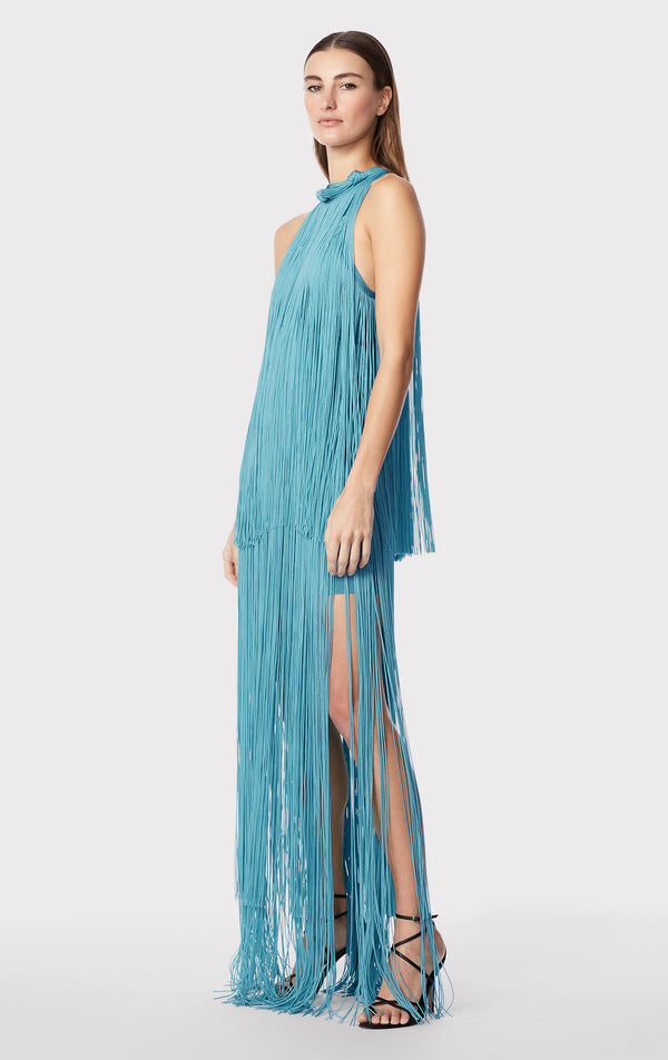 RACER SHEER FRINGE GOWN