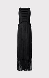 DRAPED FRINGE PLUNGING GOWN