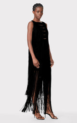 DRAPED FRINGE PLUNGING GOWN