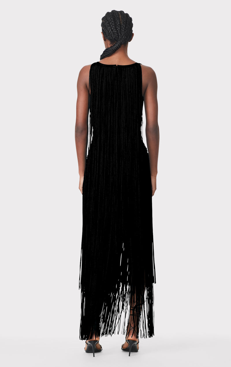 DRAPED FRINGE PLUNGING GOWN