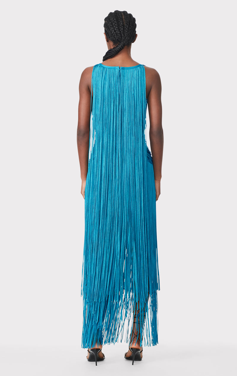 DRAPED FRINGE PLUNGING GOWN