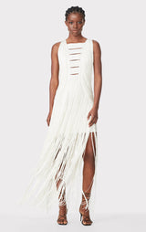 DRAPED FRINGE PLUNGING GOWN