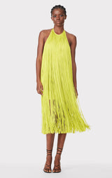 FRINGED HALTER MIDI DRESS