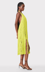 FRINGED HALTER MIDI DRESS