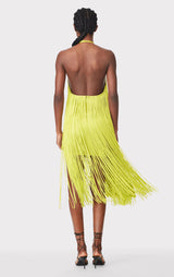 FRINGED HALTER MIDI DRESS