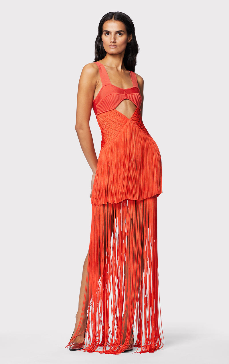 DRAPED FRINGE CUT OUT GOWN