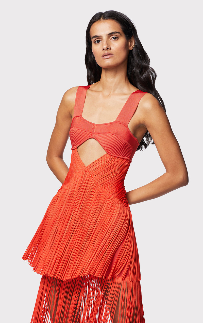 Hervé Léger DRAPED FRINGE CUT OUT GOWN - Occasion wear - flame/red