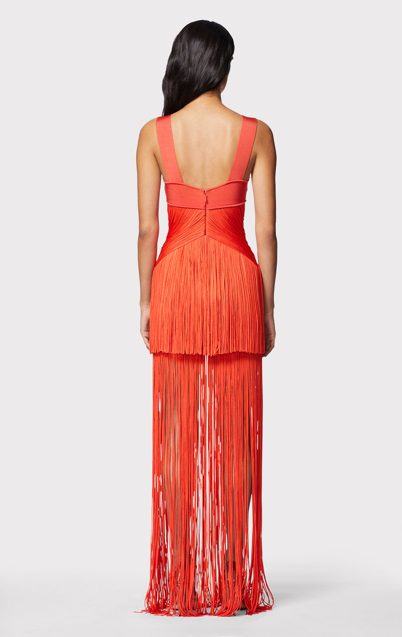 DRAPED FRINGE CUT OUT GOWN