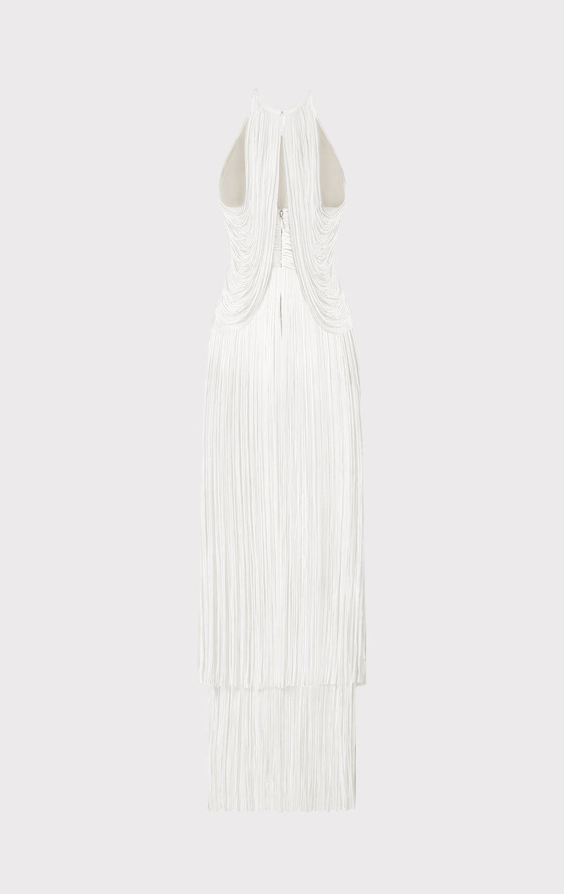 Draped Fringe Asymmetrical Gown