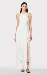 Draped Fringe Asymmetrical Gown