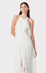 Draped Fringe Asymmetrical Gown