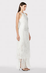 Draped Fringe Asymmetrical Gown