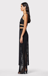 LOW WAIST BANDED FRINGE GOWN