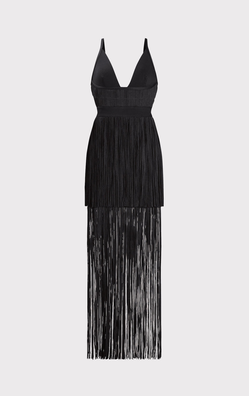 PLUNGING FRINGE GOWN
