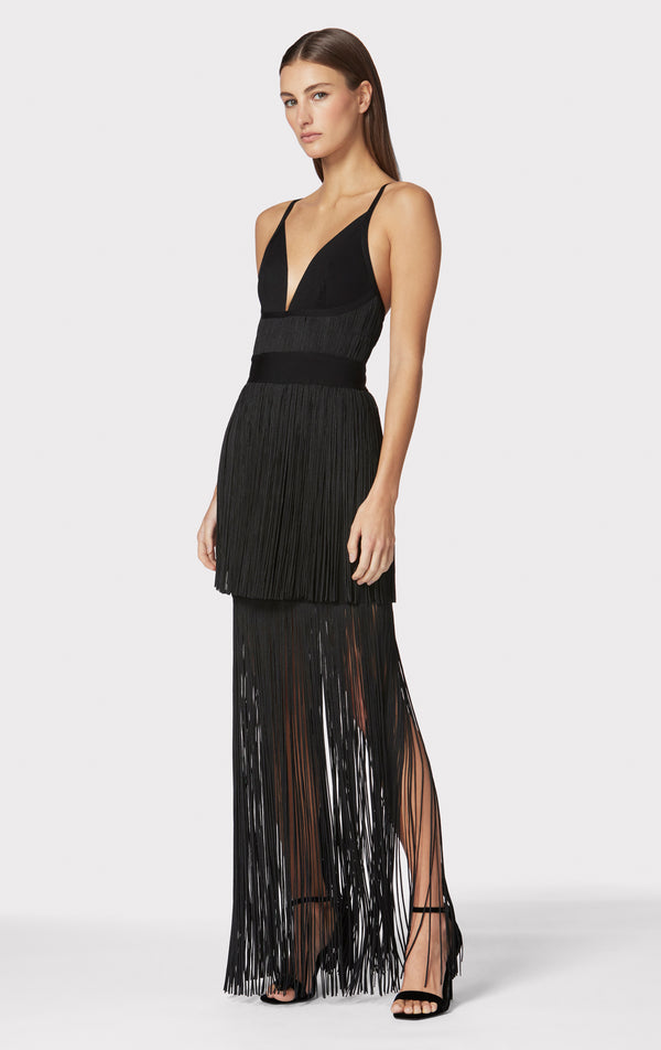 PLUNGING FRINGE GOWN