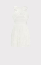 CROSSOVER HALTER FRINGE MINI DRESS