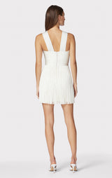 CROSSOVER HALTER FRINGE MINI DRESS