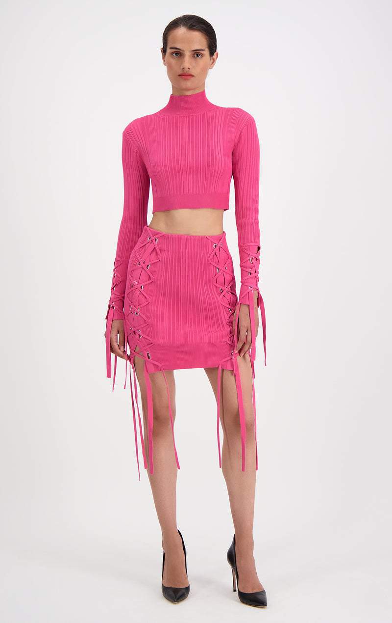 Variegated Rib Lace Crop Top