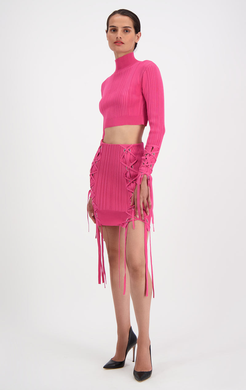 Variegated Rib Lace Crop Top