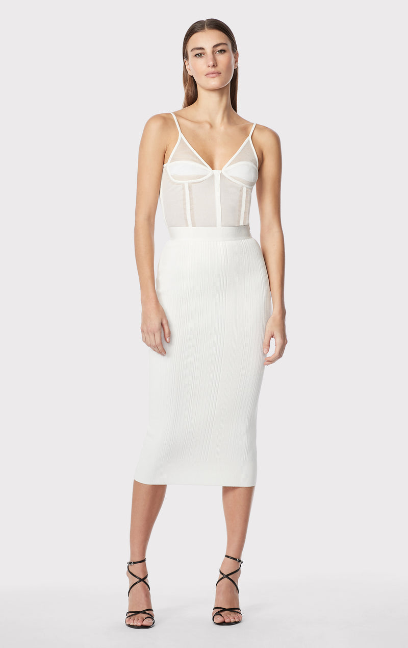 VARIEGATED RIB PLAITED PENCIL SKIRT