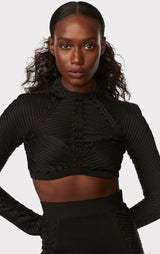 HERVÉ LÉGER X LAW ROACH RIBBON EMBROIDERED CROP TOP