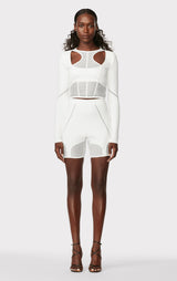 HERVÉ LÉGER X LAW ROACH SHEER LAYERED INTARSIA CROP TOP