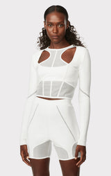 HERVÉ LÉGER X LAW ROACH SHEER LAYERED INTARSIA CROP TOP