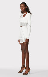 HERVÉ LÉGER X LAW ROACH SHEER LAYERED INTARSIA CROP TOP