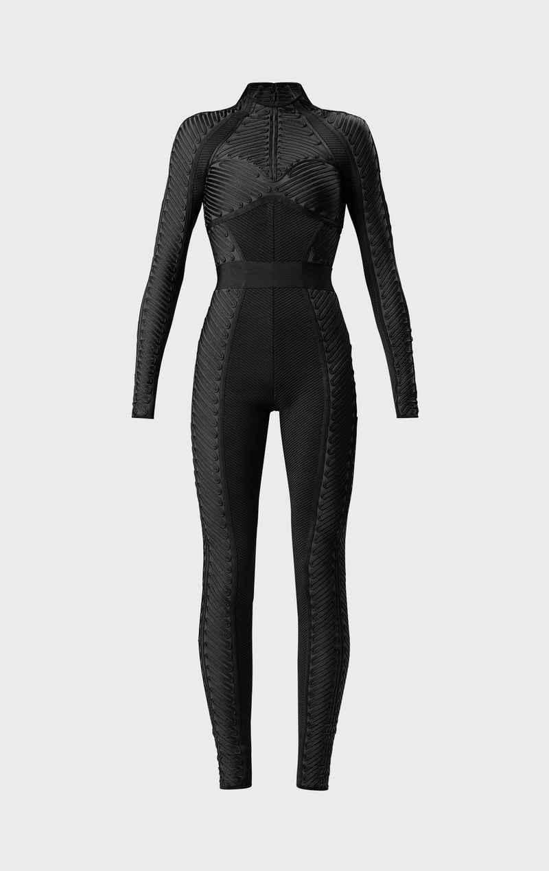 HERVÉ LÉGER X LAW ROACH RIBBON EMBROIDERED CATSUIT